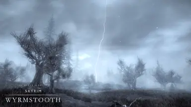 A bolt of lightning flashes in the misty Northern Marshes, home to daedra worshippers and other mysterious threats.