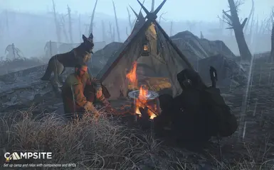 in game camp site with npc