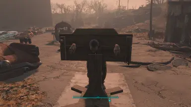 A NPC restrained in a pillory