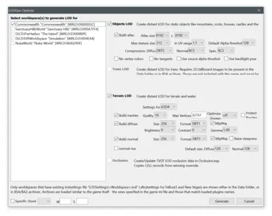 My Current As-Of 8-24-20 Settings in xLODGen for Terrain and Object LOD