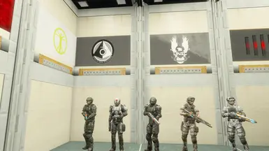 UNSC Marine Corps BDU outfits with UNSC and ONI flags.