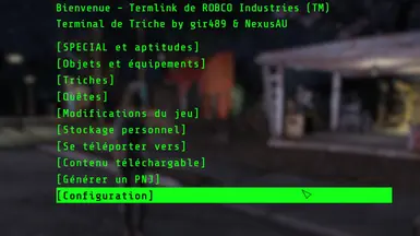 Page d'accueil du terminal