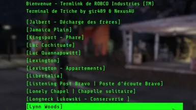 Exemple de liste d'emplacements pour la téléportation