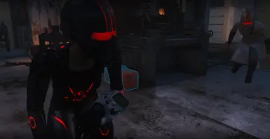 Black helmet with red recon glow