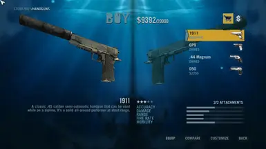 Attachments show properly in store when equipped. Ex : Kimber 1911 with suppressor