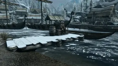 Relocated jetty and boat in Dawnstar.