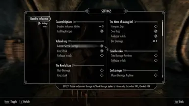 Settings menu