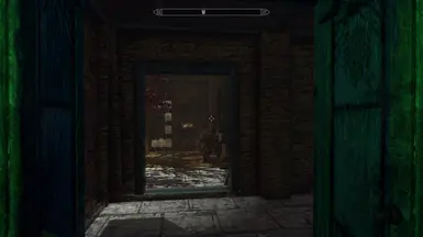 View through basement - green light in mod, but door, walls and wood will not show my personal textures as here in your game- they will source your personal whiterun textures for immersion
