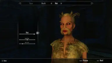 Nord with black skin  beard  vampire eyes and Dremora hair