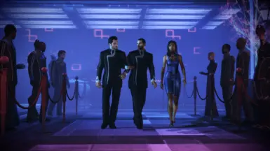 MaleShep and Kaidan walking arm-in-arm in Citadel DLC