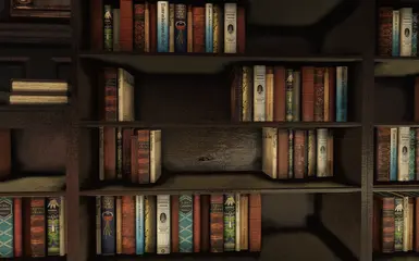 Without optional effects and normals there can be artifacting on custom textures, such as on these book spines