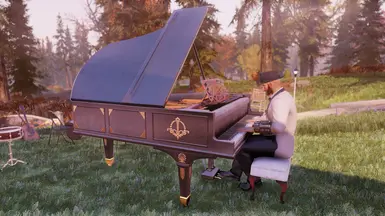 Black Piano with White Piano Bench (Featuring Scoots McBoots tickling the ivories!)