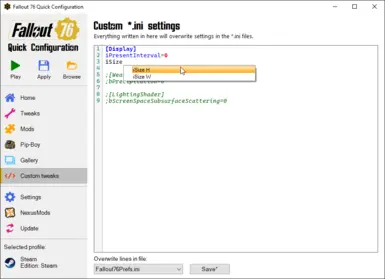 Custom *.ini tweaks