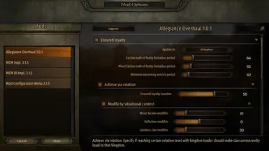 Mod options overview