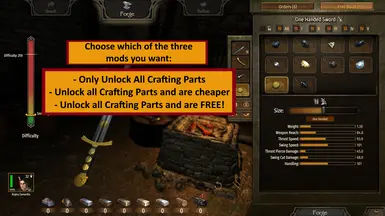 Unlock all Crafting Parts and are Cheaper or Free (unlimited stamina as optional) forging