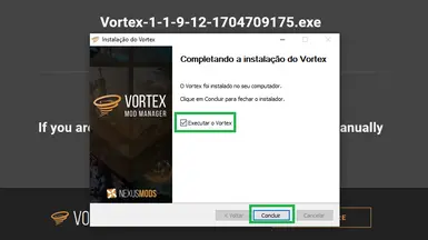 Programa Instalado, hora de começar os trabalhos, confirme a opção de Executar o Vortex e clique em Concluir.