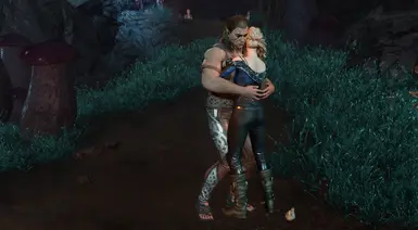 The way that Halsin has to bend his knees for a hug is so cute. Wonderful mod!