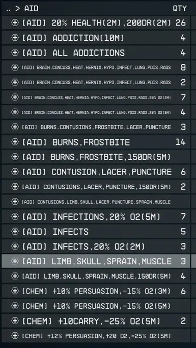 Testing: prefixes and literal item names