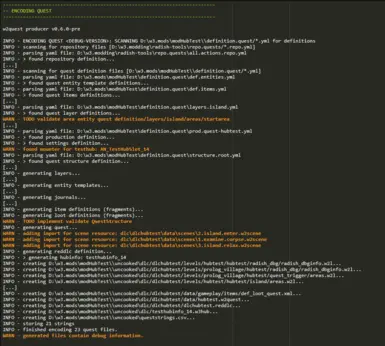 w2quest encoder: example log output (shortened)