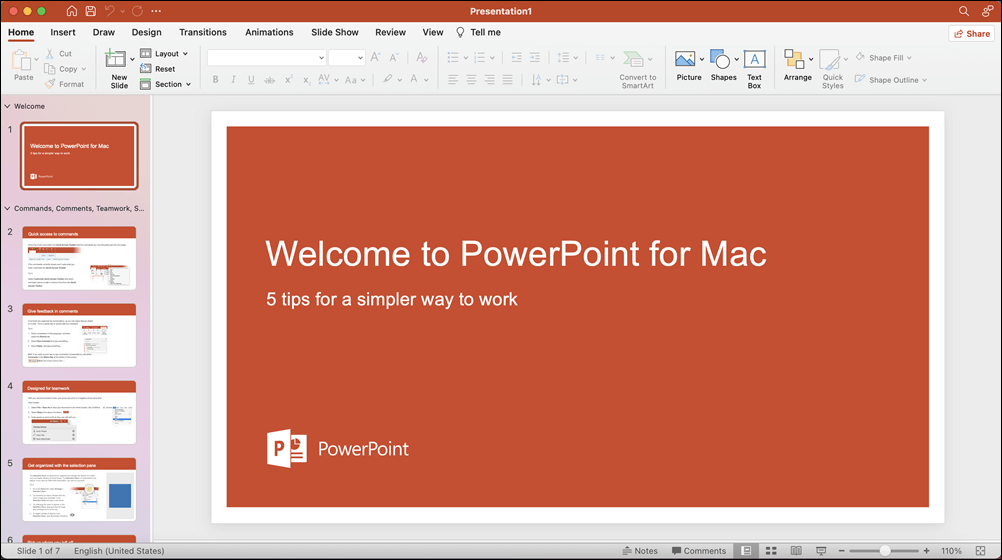 PowerPoint 2021 for Mac window with Take a Tour template opened