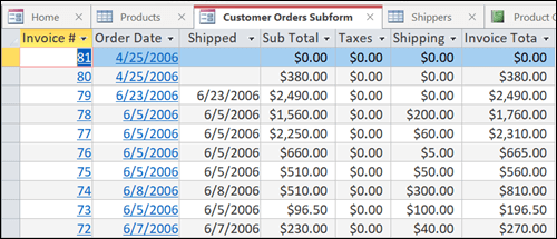 A data table with tabs that can be rearranged