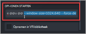 Waar u de aanvullende argumenten kunt toevoegen aan de opties voor starten op de snelkoppeling Microsoft Edge Beta in Steam.