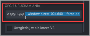 Gdzie dodać dodatkowe argumenty do opcji uruchamiania w przypadku skrótu kanału Microsoft Edge Beta w usłudze Steam.