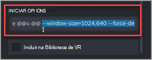 Onde adicionar os argumentos adicionais às Opções de Iniciação no atalho do Microsoft Edge Beta no Steam.