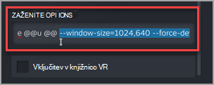 Kje dodati dodatne argumente v možnosti zagona v Microsoft Edge Beta v aplikaciji Steam.