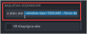 Steam’de Microsoft Edge Beta kısayolunda Başlatma Seçeneklerine ek bağımsız değişkenlerin eklendiği yer.