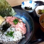 ひで吉食堂 - しらすとネギトロの２色丼