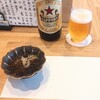 食堂 丸山 - 料理写真:つきだし　もずく酢、赤星　大瓶