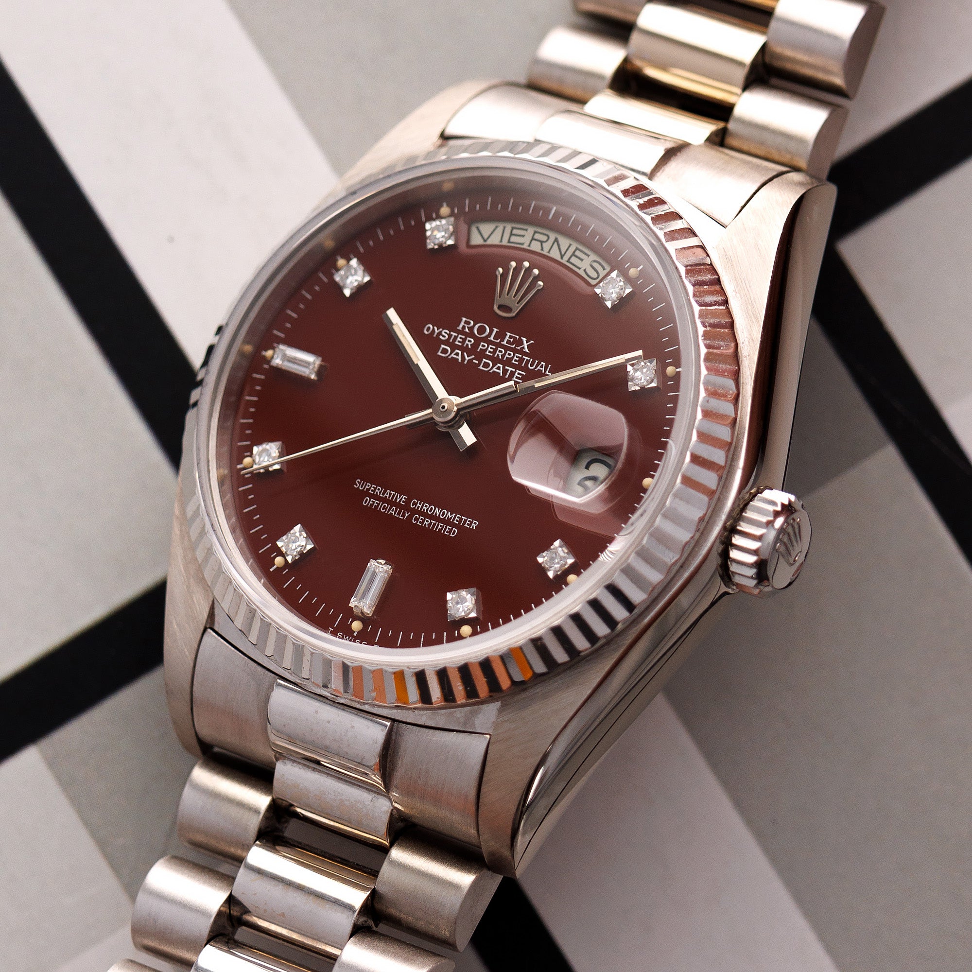 Rolex - Rolex White Gold Day-Date Oxblood Stella Watch Ref. 18039 - The Keystone Watches