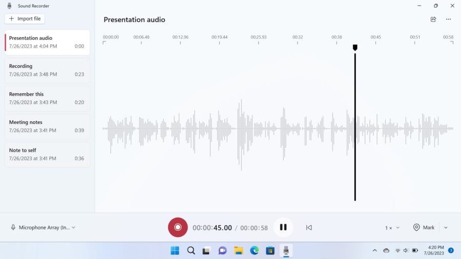 Sound Recorder in Windows 11