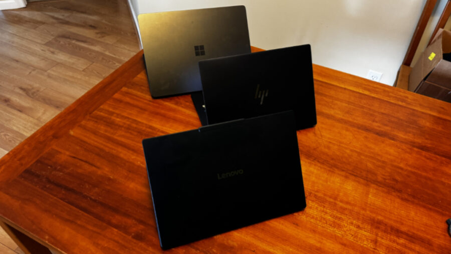 Lenovo, HP, Surface (front to back)