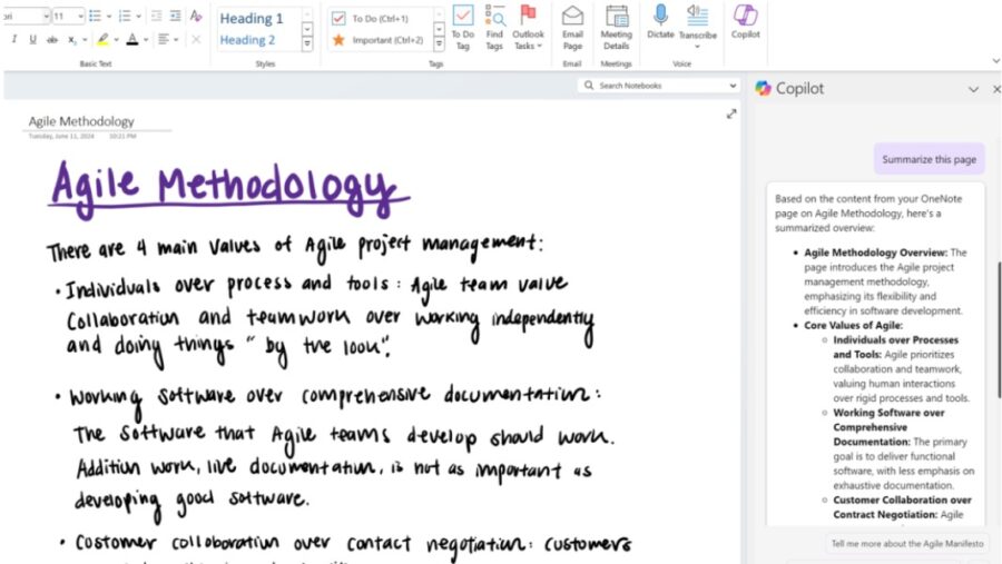 Copilot OneNote handwritten notes