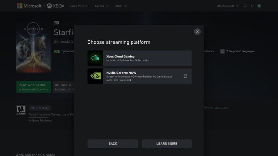 Xbox.com game pages nvidia geforce now