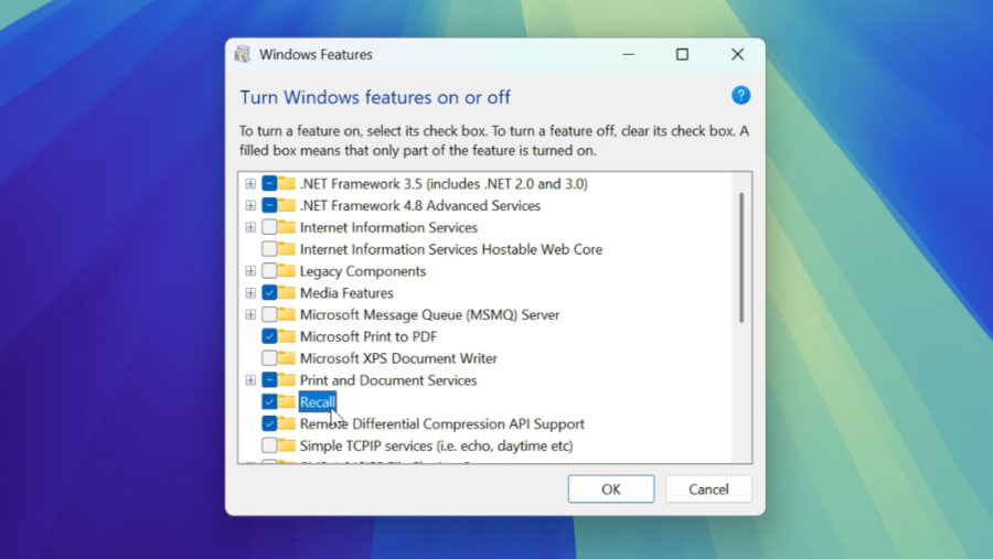 Recall is now in Windows Features