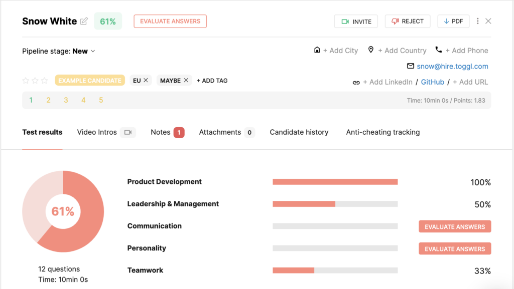 Toggl Hire allows you to quantify hard and soft skills, making it a more accurate alternative to 9 box grids.