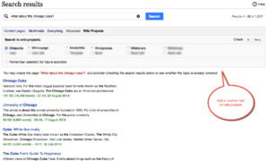 Example search results page with an added tab for wiki projects