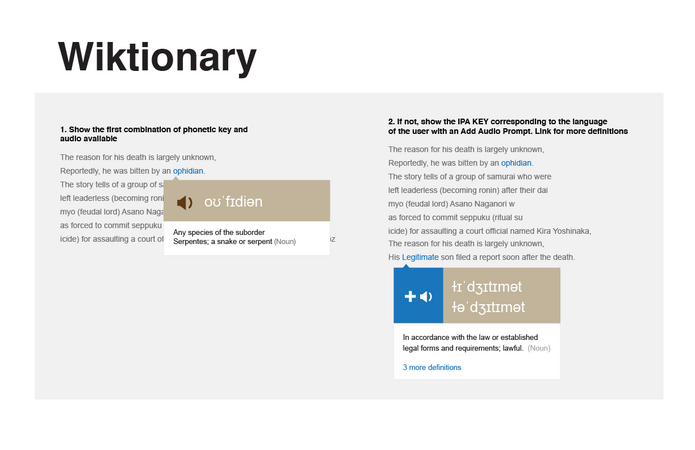 Interacting with Wiktionary items to provide definitions for unknown