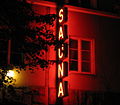 Neon sign of a public sauna in Helsinki