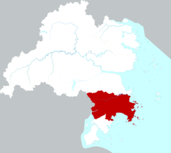 Location of Wenling City within Taizhou