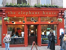 "The Elephant House", a small, painted red café where Rowling wrote a few chapters of Harry Potter and the Philosopherʼs Stone.