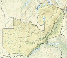 Mapa konturowa Zambii, na dole nieco na lewo znajduje się punkt z opisem „Park Narodowy Kafue”