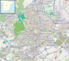 Mapa konturowa miasta Madrytu, w centrum znajduje się punkt z opisem „Pacífico”