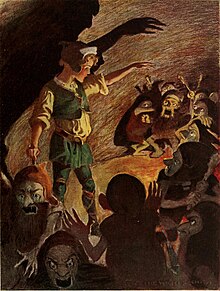 An illustration of a group of goblins surrounding a small child.