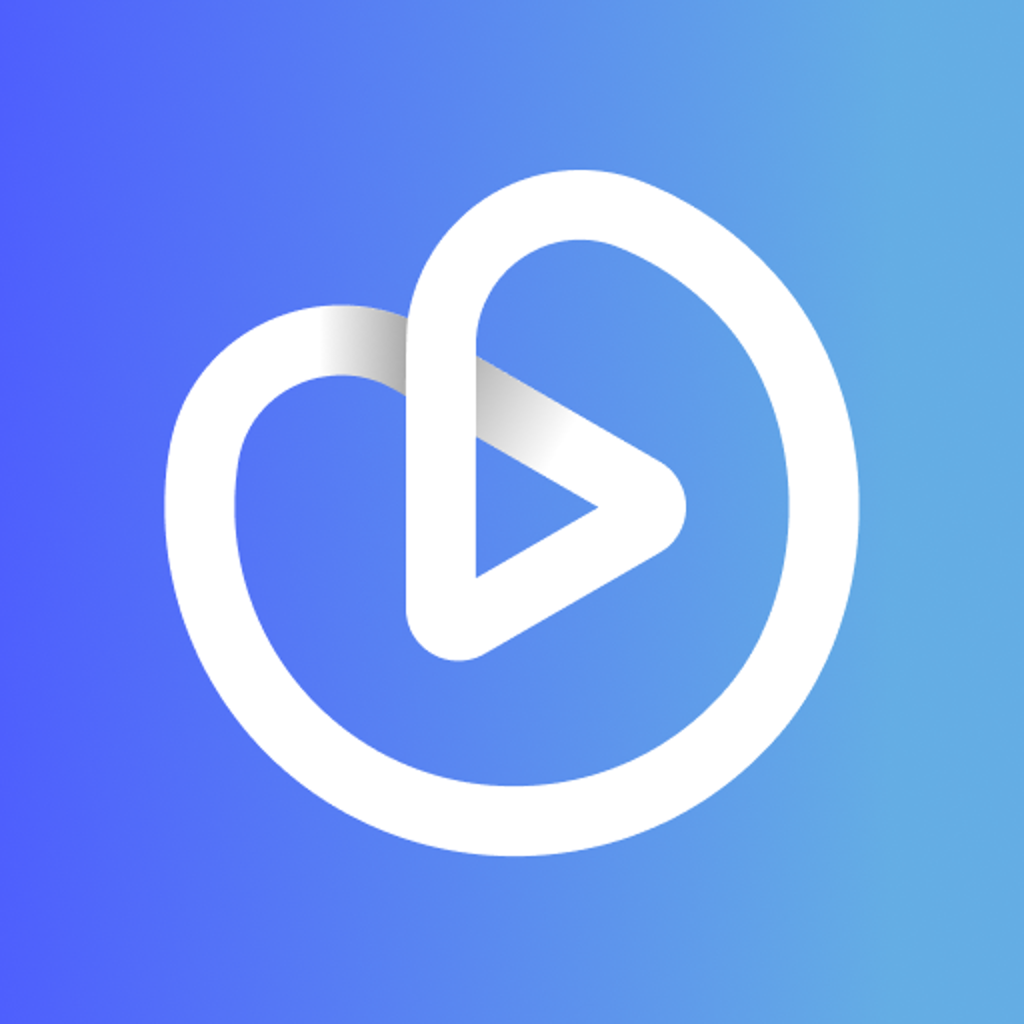 The logo of vidzflow app, featuring a stylized white play button enclosed within a circular outline. The play button points to the right and is designed to resemble the letter 'V', set against a gradient blue background.