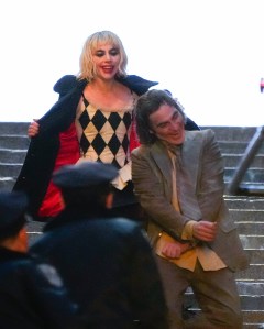 NEW YORK, NEW YORK - APRIL 02: Lady Gaga and Joaquin Phoenix are seen filming on location for "Joker: Folie a Deux" on April 02, 2023 in New York City. (Photo by Gotham/GC Images)