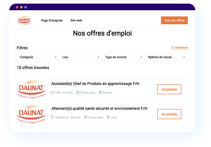 Espace offres d'emploi sur le site carrière